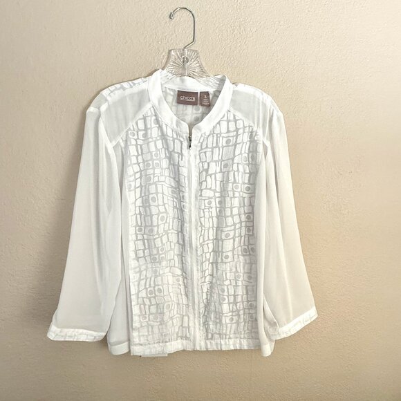 NWT Chico’s Blocked Burnout Sporty Zip Sheer Jacket – Optic White Size 3 (XL/16) - Picture 1 of 12
